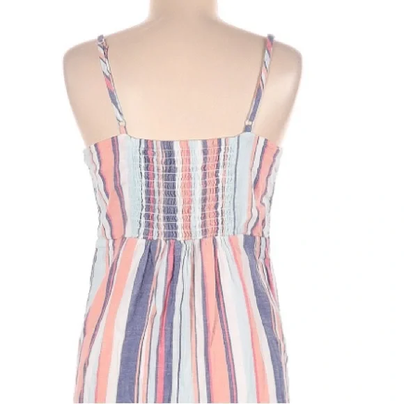 Linen Midi dress casual spring summer dress slip on striped - Picture 5 of 8